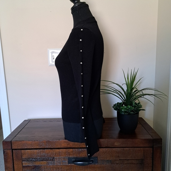 Zara Ribbed Knit Sweater Size Medium Black Crewneck Studded Chevron Pattern - Picture 7 of 12